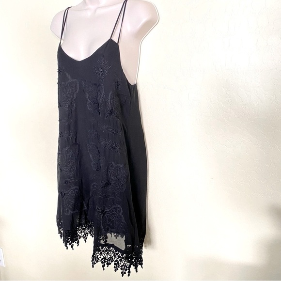 Millau Black Lace Embroidered Low Cut Back Boho Dress Size M - Picture 2 of 12